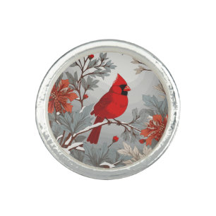 Wintery Red Cardinal Bird Ring