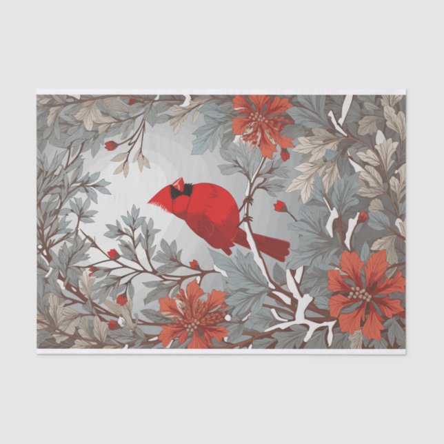 Wintery Red Cardinal Bird  Tissue Paper (Front)