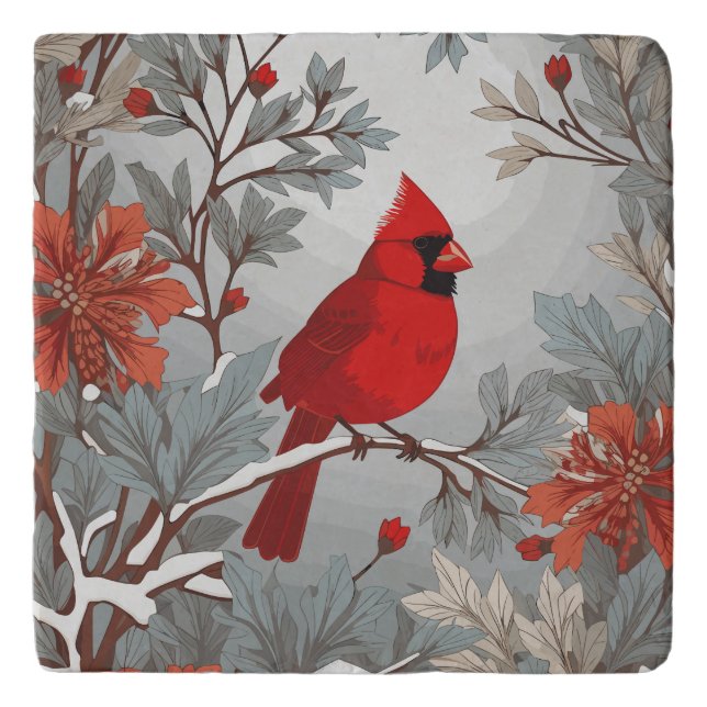 Wintery Red Cardinal Bird  Trivet (Front)