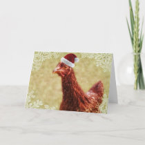 Wintery Snowflake Santa Hat Chicken Holiday Card