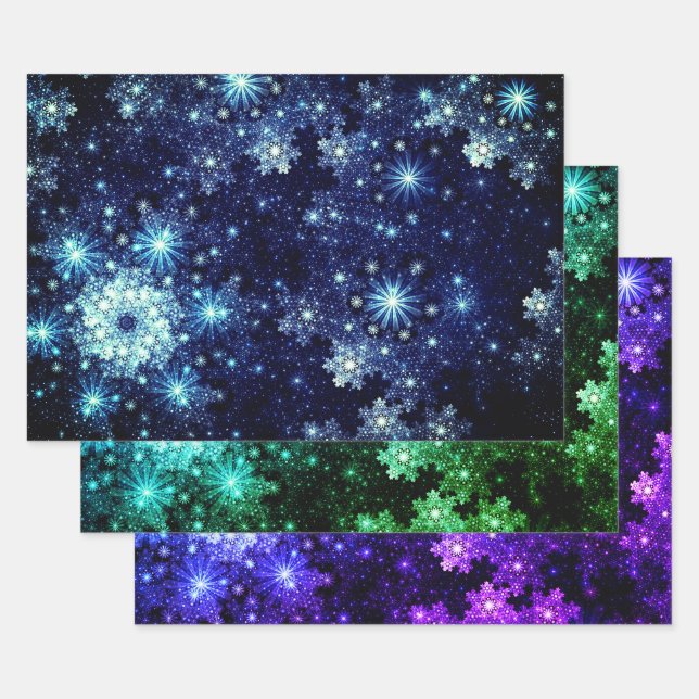 Wintery Snowflakes Pattern Wrapping Paper Sheets (Set)