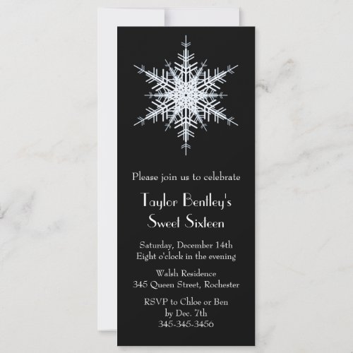 Wintery Sweet Sixteen Birthday Invitation black