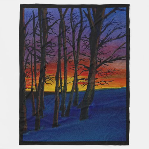 Wintery Woods at Sunset 60x80large Fleece Blanket