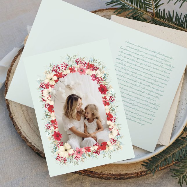 wintry christmas poinsettia arch photo holiday card (Creator Uploaded)