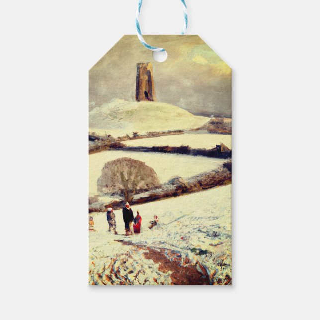 Wintry Glastonbury Tor Gift Tags (Front)