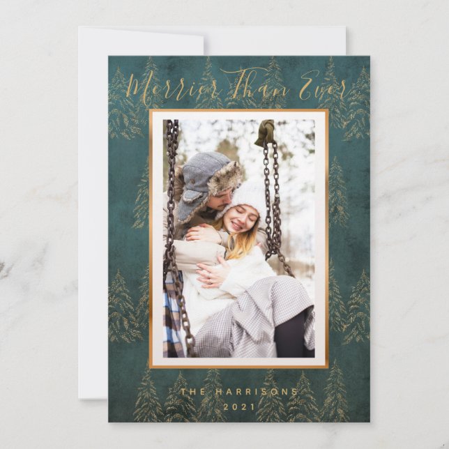 Wintry Gold Christmas Tree Photo Holiday Card (Front)