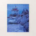 Wintry, Icy Night At Fairport Harbor Lighthouse Jigsaw Puzzle at Zazzle