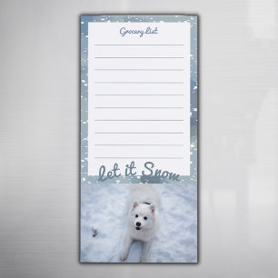 Wintry Let it Snow Add a Pet Photo Lined List Magnetic Notepad