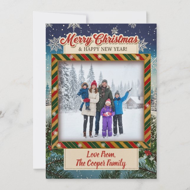 Wintry Merry Christmas & Happy New Year Holiday Card (Front)