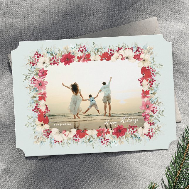 wintry poinsettia christmas botanical photo frame holiday card (Creator Uploaded)