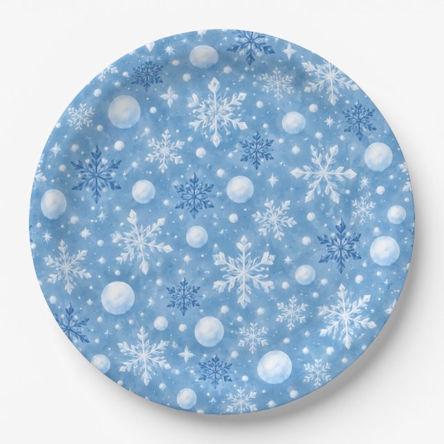 Wintry Snow Paper Plates (Front)