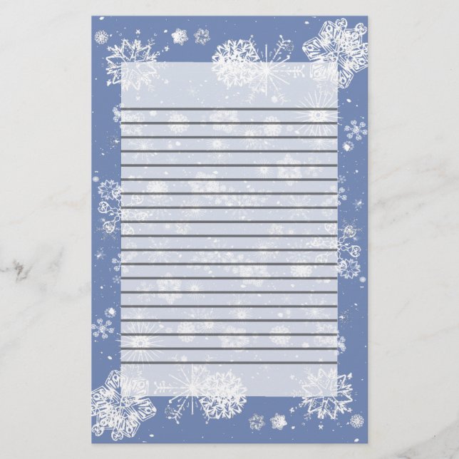 Wintry Snowflakes Border Lined Writing Paper (Front)