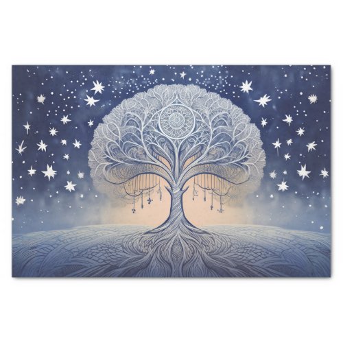 Wintry Tree of Life Frosty Stars and Spirits Tissue Paper