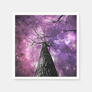 Wintry Trees Purple Pink Galaxy Skies Napkins