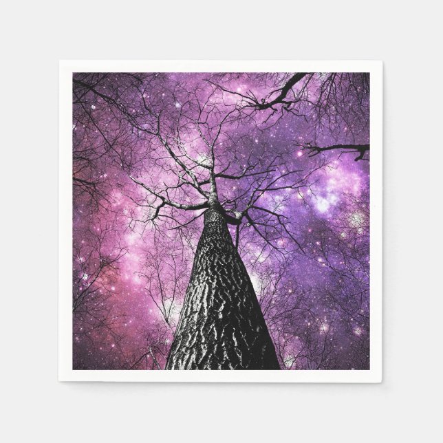 Wintry Trees Purple Pink Galaxy Skies Napkins (Front)