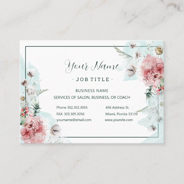 Wintry Watercolor Floral Salon Business Card (Front)