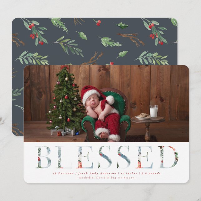 Wintry Wonderland Holiday Birth Announcement (Front/Back)