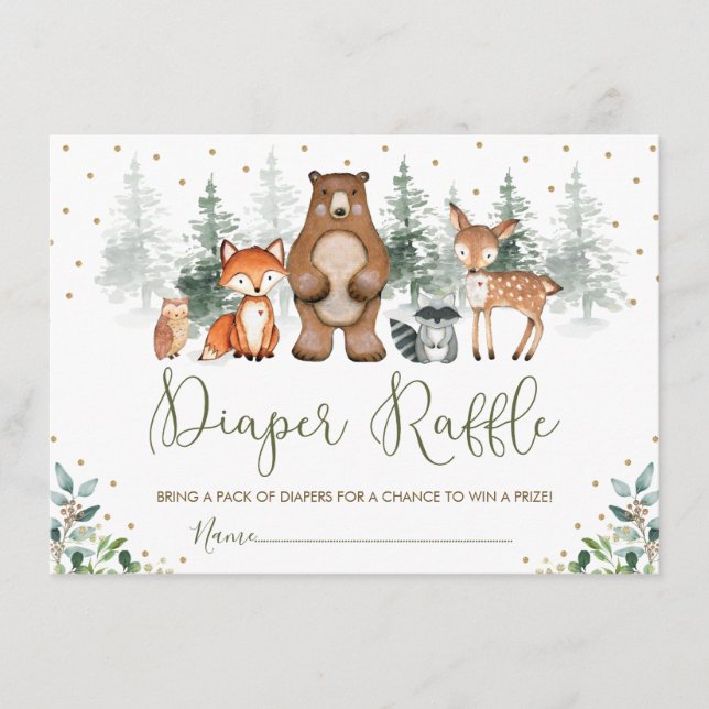 Wintry Woodland Forest Greenery Diaper Raffle Enclosure Card (Front)
