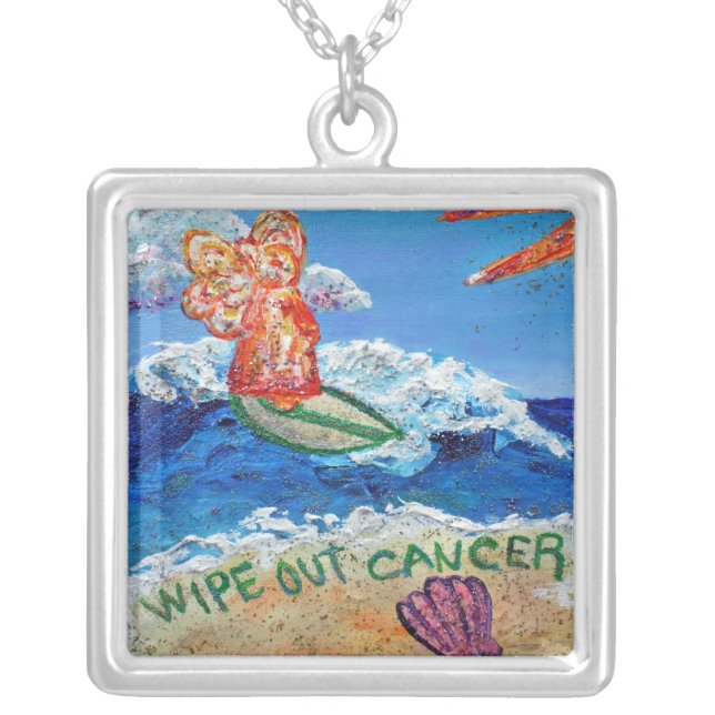 Wipe Out Cancer Angel Silver Necklace (Front)
