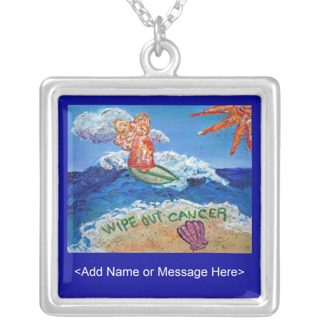 Wipe Out Cancer Angel Silver Necklace Customized (Front)
