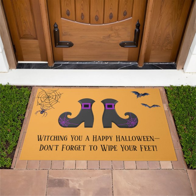 Wipe Your Feet Witch Boots Bats Spider Halloween Doormat (Outdoor)
