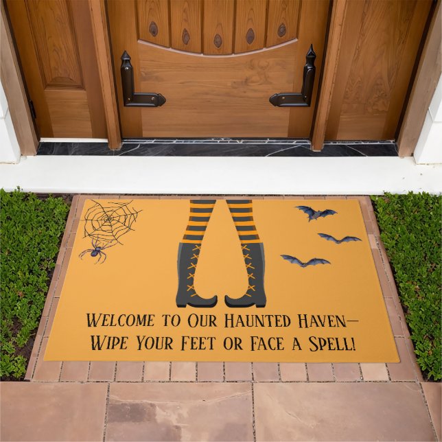 Wipe Your Feet Witch Boots Bats Spider Halloween Doormat (Outdoor)