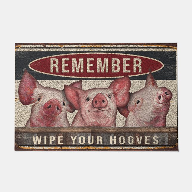 Wipe your hooves doormat, pig welcome mat (Front)
