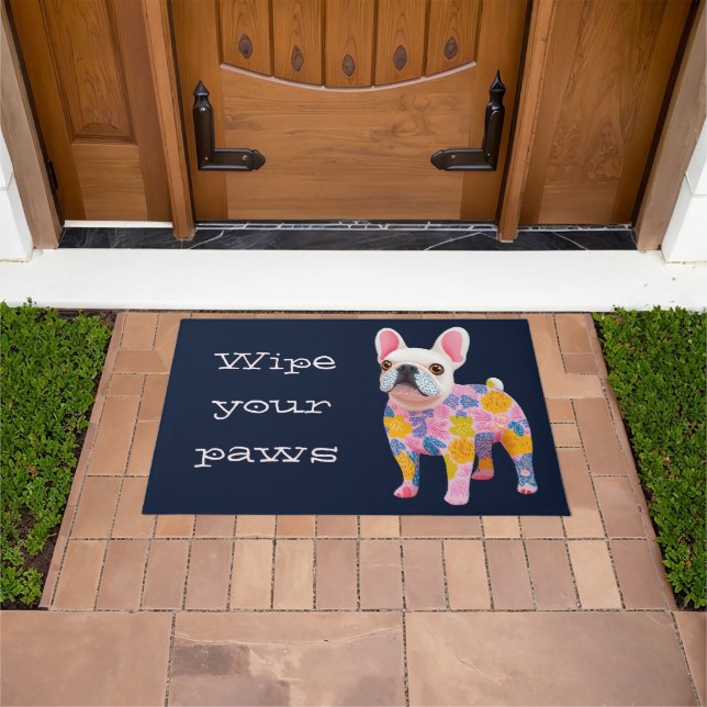 Wipe Your Paws artistic colorful dog Illustration Doormat (Outdoor)