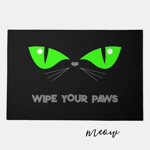 Wipe Your Paws Black Cat Green Eyes Cute Funny Doormat