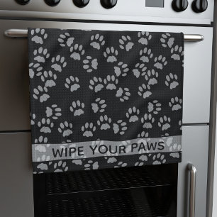 Wipe Your Paws Black Cat Paw Print Kitchen Towel