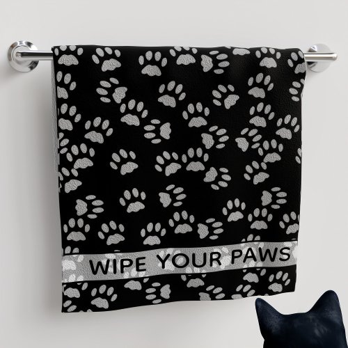 Wipe Your Paws Black Cat Paw Prints Hand Towel