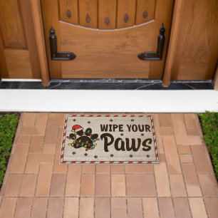 Wipe Your Paws Christmas Lights Fiber Doormat