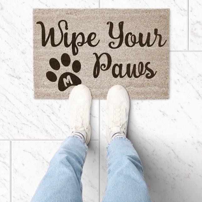 Wipe Your Paws Dog lover Custom Monogram Coir Fiber Doormat (Insitu)
