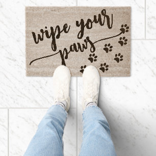 Wipe Your Paws Dog lover Custom script font Coir Fiber Doormat