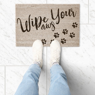 Wipe Your Paws Dog lover Custom script font Coir Fiber Doormat