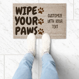 Wipe Your Paws Dog paw prints Custom text Coir Fiber Doormat
