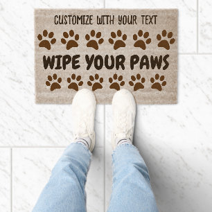 Wipe Your Paws Dog paw prints Custom text Coir Fiber Doormat