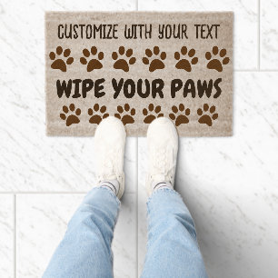 Wipe Your Paws Dog paw prints Custom text Coir Fiber Doormat