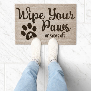 Wipe Your Paws Dog Shoes off Custom Monogram Coir Fiber Doormat