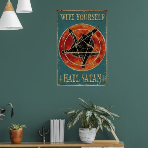 Wipe Yourself Hail Satan Funny Cat Bathroom Wall  Poster