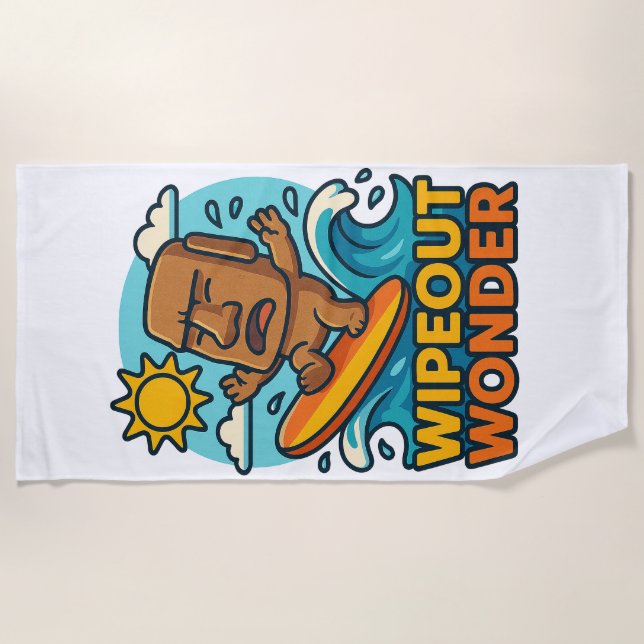 Wipeout Moai Chibi Surf Fail Beach Towel (Front)