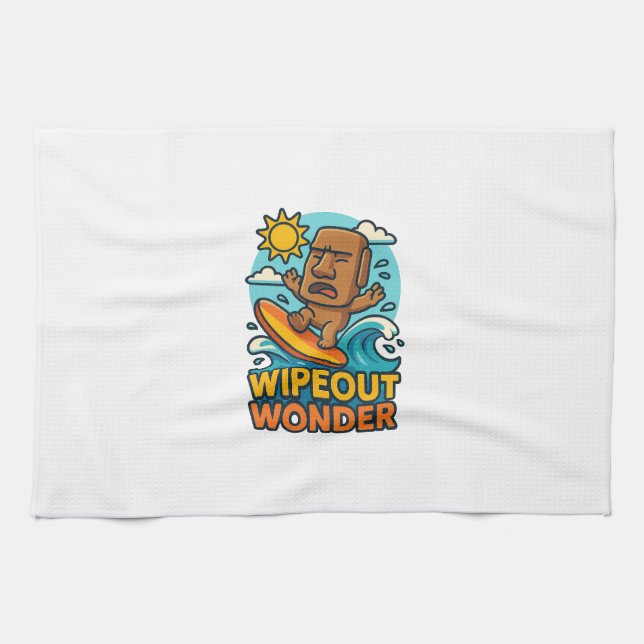 Wipeout Moai Chibi Surf Fail Kitchen Towel (Horizontal)