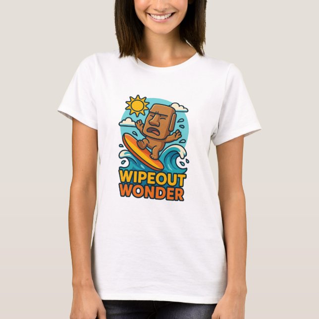 Wipeout Moai Chibi Surf Fail T-Shirt (Front)