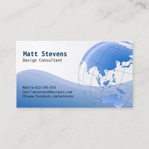 Customizable Wire Blue Globe Asia Australia Business Card