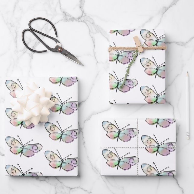 Wire Butterfly Drawing Pattern Wrapping Paper Sheets (Front)
