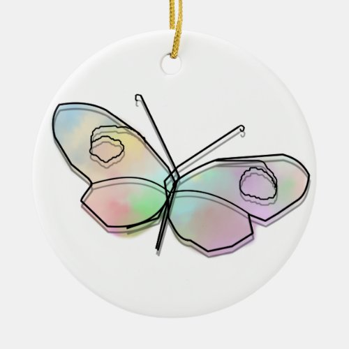 Wire Butterfly Round Ceramic Ornament