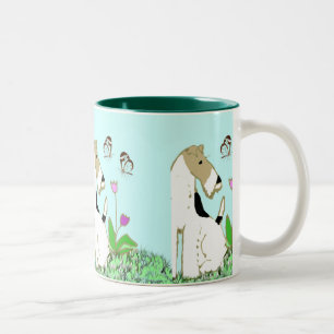 Wire Fox Terrier and Butterflies Two-Tone Coffee Mug