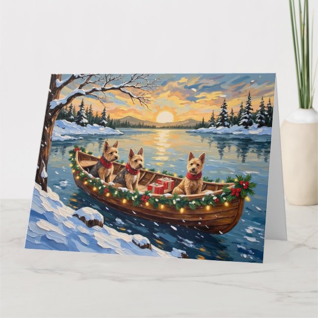 Wire Fox Terrier Christmas Boat Holiday Card (Front)