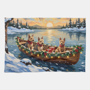 Wire Fox Terrier Christmas Boat Holiday Kitchen Towel