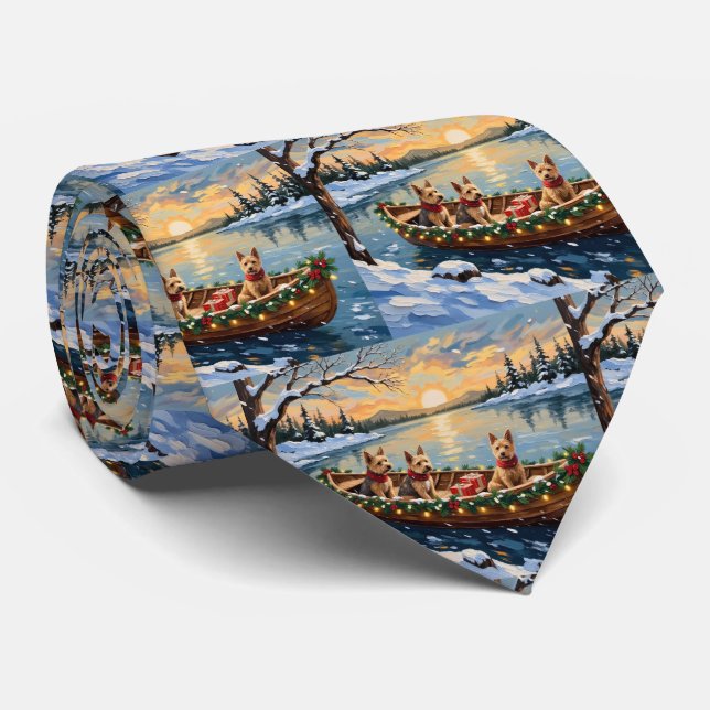 Wire Fox Terrier Christmas Boat Holiday Neck Tie (Rolled)